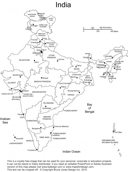 Map of India major territories.