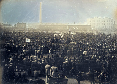 Beginning of the labor movement in England - Chartist meeting, Kennington Common, England 1848