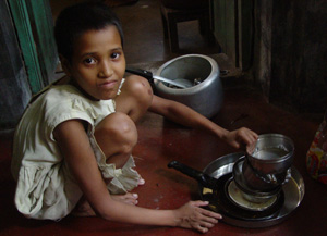 Child domestic workers are common in India, with the children often being sent by their parents to earn extra money, although it is banned by the government.