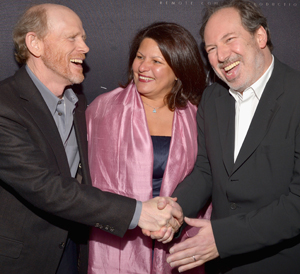 Filmmaker Ron Howard, the ILO’s Marcia Poole and composer Hans Zimmer attend Vanity Fair and Fiat’s Celebration of Una Notte Verde of the ILO’s Green Jobs Programme in West Hollywood, California.