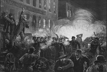 The event that created May Day - The Haymarket Riot, Harpers Weekly Engraving