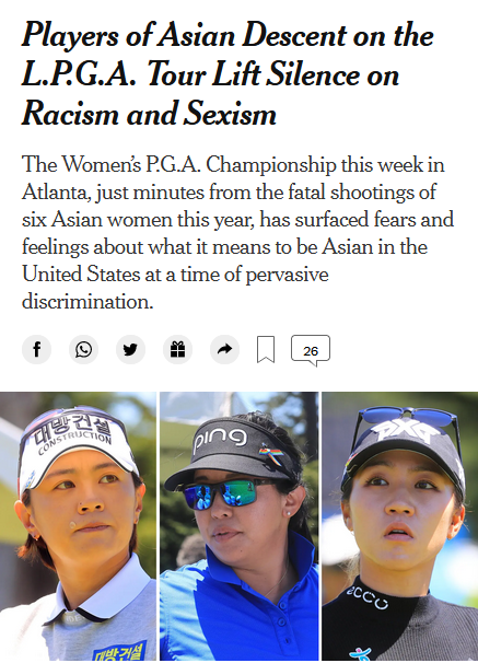 NYT: Players of Asian Descent on the L.P.G.A. Tour Lift Silence on Racism and Sexism